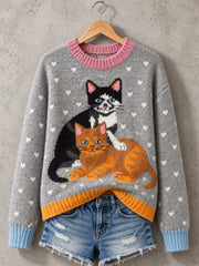 Damen-Lieblicher Freizeitpullover mit Katzenmotiv für Katzenliebhaberinnen