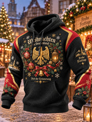 Herren-Kapuzenpullover aus Waffelstrick mit langen Ärmeln und Weihnachtsmotiv-Print