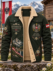Herren-Jacke mit Langarm und Fleece-Futter, zum Gedenken an den Nationalfeiertag mit Aufdruck