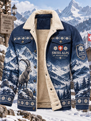 Herrenjacke mit Fleece-Innenfutter und alpinem Gedenkgrafikdruck