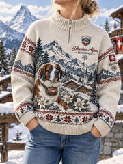 Damen-Strickrollkragenpullover mit alpenländischem Gedenkmotiv