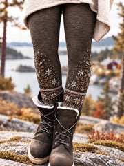 Damen Retro-Leggings im nordischen Stil Schneeflocke mit Diamant muster
