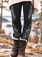 Damen-Vintage-Feder leggings im nordischen Stil