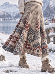 Klassischer Nordic Fair Isle Patchwork A-Line Rock für Damen