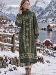 Damen-Nordisches Kleid mit hohem Ausschnitt aus Elch druck