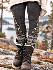 Damen Retro Nordic Forest Print Leggings
