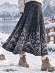 Frauen Klassischer Nordic Fair Isle Wave-Print Midi-Rock