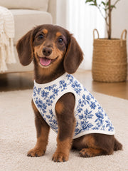 Blaue klassische blumige ärmellose Haustier weste (geeignet für Katzen und Hunde)