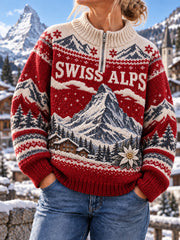 Damen Vintage Schweizer Kunstdruck lässig bequemes Sweatshirt