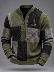 Herren Jesus Cross Faith Color block Kabel muster Print Casual Reiß verschluss Pullover