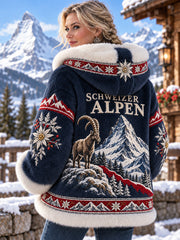 Damen-Vintage-Schweizer Kunstdruck-Lässige Flanell-Hoodie
