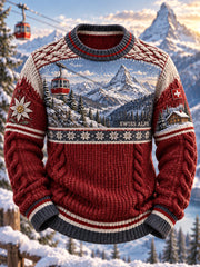 Herren-Vintage-Schweizer Kunstdruck-Lässiger Rundhalspullover