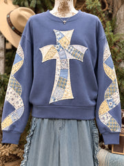 Damen Blumen kreuz Glauben Patchwork Print Casual Sweatshirt