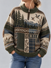 Herbstlicher Strickpullover mit Kunstmotiv