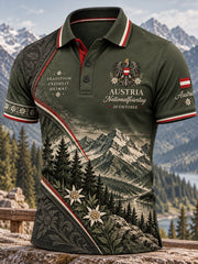 Herren-Poloshirt mit Nationaltag-Gedenkdruck und kurzen Ärmeln