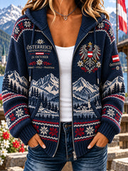 Damen-Kapuzenpullover aus Strick mit Gedenkdruck zum Nationalfeiertag