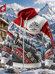 Herren-Kapuzenpullover im alpinen Stil mit grafischem Print und Waffelstruktur