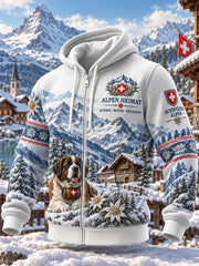 Herren-Kapuzenpullover im alpinen Stil mit grafischem Print und Waffelstruktur