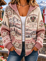 Damen-Kapuzenpullover aus Strick mit Gedenkdruck zum Nationalfeiertag