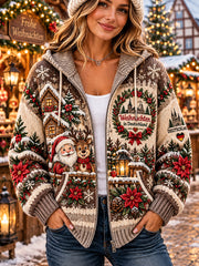 Damen-Strickhoodie mit weihnachtlichem Print
