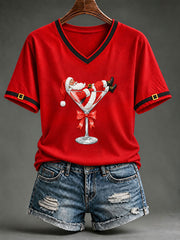 Weihnachtliches Damen-T-Shirt mit Weihnachtsmann- und Kurzarm-Design