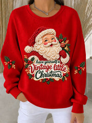 Damen Weihnachts weihnachts mann Geripptes Sweatshirt mit Rundhals ausschnitt