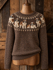 Damen Vintage Saint Bernard Dogs Yoke Isle Print Pullover mit Rundhals ausschnitt