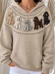 Frauen Vintage Pudel Hunde Yoke Isle Print Gemütlicher Hoodie