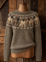 Damen Vintage Mastiff Dogs Yoke Isle Print Pullover mit Rundhals ausschnitt