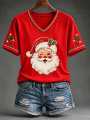 Weihnachtliches Damen-T-Shirt mit Weihnachtsmann- und Kurzarm-Design
