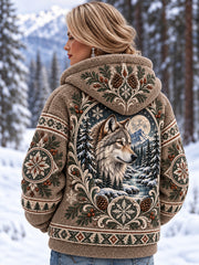 Damen-Flanell-Mantel mit nordischem Tier muster