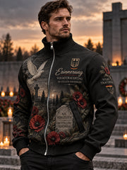 Herrenjacke mit hohem Kragen und Gedenkdruck zum Nationalen Tag der Trauer