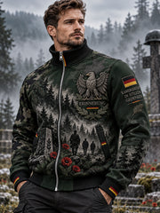 Herren-Jacke mit Grafikdruck und hoher Kragenpartie zum Gedenken an Veteranen