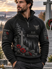 Herren-Grafik-Strickrollkragenpullover zum Gedenken am Nationalen Trauertag