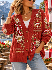 Gestrickter Cardigan mit Aufdruck zur nationalen Frauenfeier