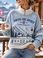 Damen-Strickrollkragenpullover mit alpenländischem Gedenkmotiv