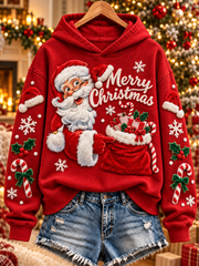 Damen Weihnachtsmann-Print-Sweatshirt regelmäßig