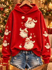 Weihnachtlicher Damen-Sweatshirt mit Weihnachtsmann-Print, normale Passform