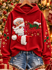 Weihnachtlicher Damen-Sweatshirt mit Weihnachtsmann-Print, normale Passform
