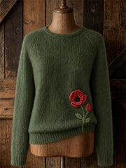 Damen Classy Papaver aceae Blumen druck Rundhals pullover