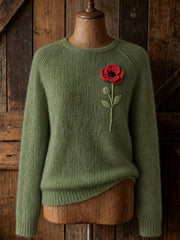 Damen-Pullover mit klassischem Mohnblumen-Print und Rundhalsausschnitt