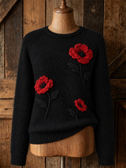 Damen Klassische Papaver aceae Floral Print Rundhals pullover