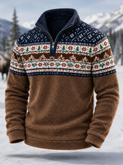 Herren Winter Nordic Jacquard Print Lässiger Reiß verschluss Flanell Pullover