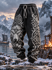 Herren Retro Wikinger Wolfkopf-Hose