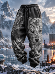 Herren Retro Viking Wolf Kopf hosen