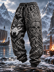 Herren Retro Wikinger Wolfkopf-Hose