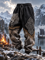 Herren Retro Wikinger Wolfkopf-Hose