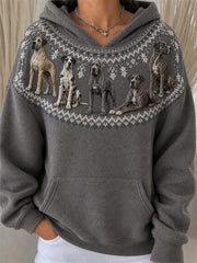 Damen Vintage Deutsche Dogge Joke Isle Muster Druck Gemütlicher Hoodie
