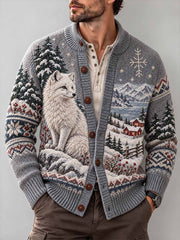 Herren Winter Arctic Fox Muster Bedruckte Strickjacke