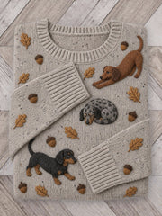 Damen Vintage Dackel Hunde-und Herbst muttern bedruckt Pullover mit Rundhals ausschnitt